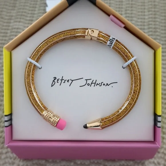 Betsey Johnson Hinged pencil bracelet Pink & Gold  New - Picture 2 of 8